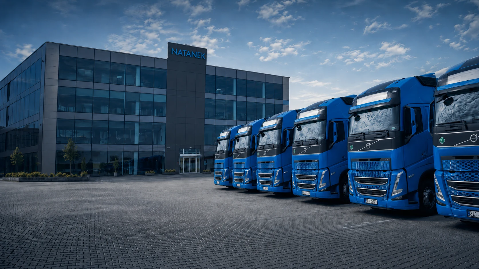 Flota Volvo przed siedzibą Grupy NATANEK